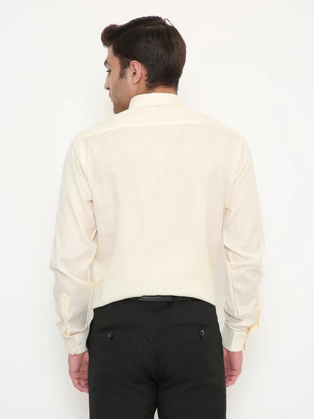 Poly Viscose Shiny Solid Slim Fit Shirt in Beige - Image 2
