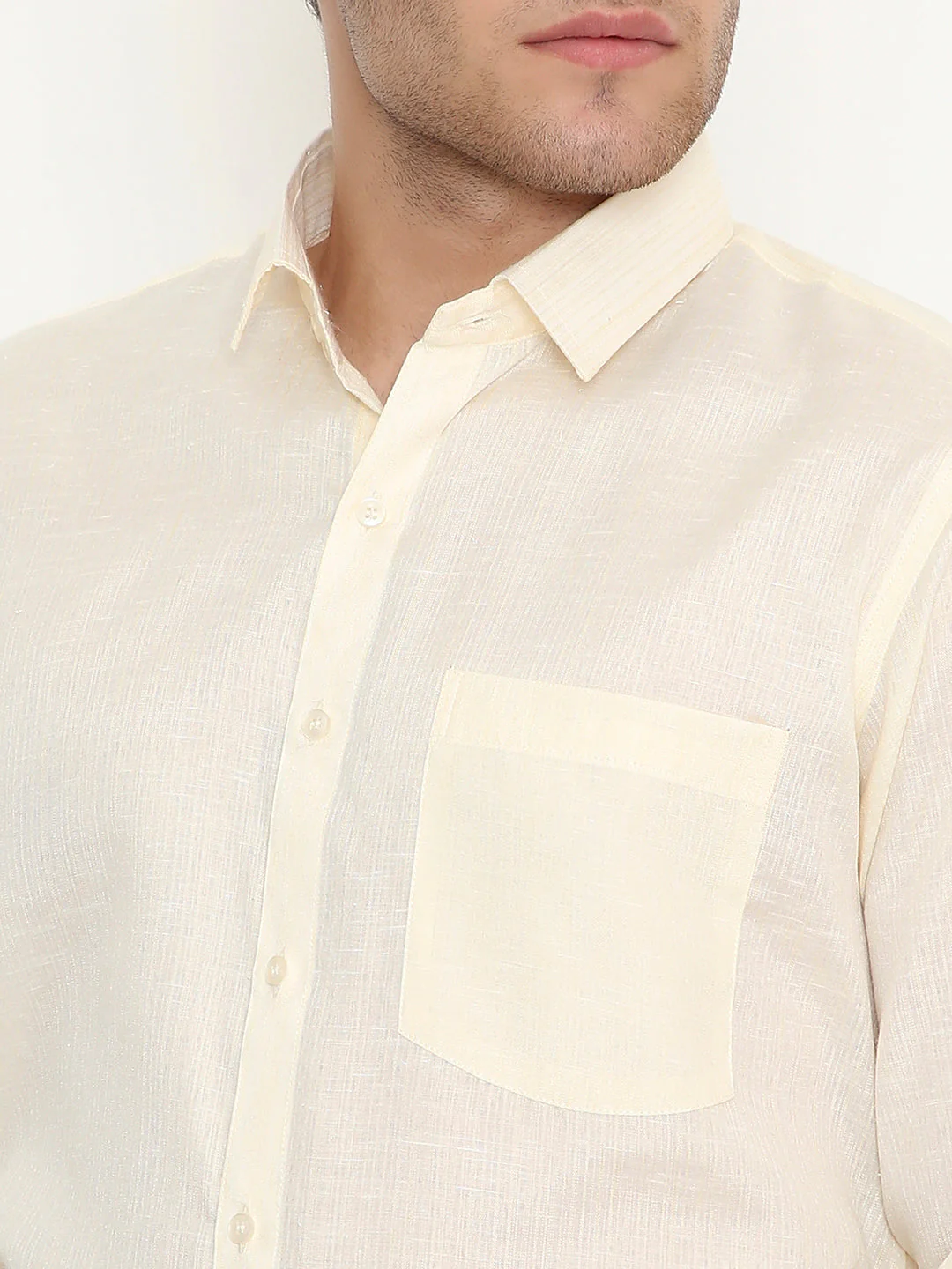 Poly Viscose Shiny Solid Slim Fit Shirt in Beige - Image 5