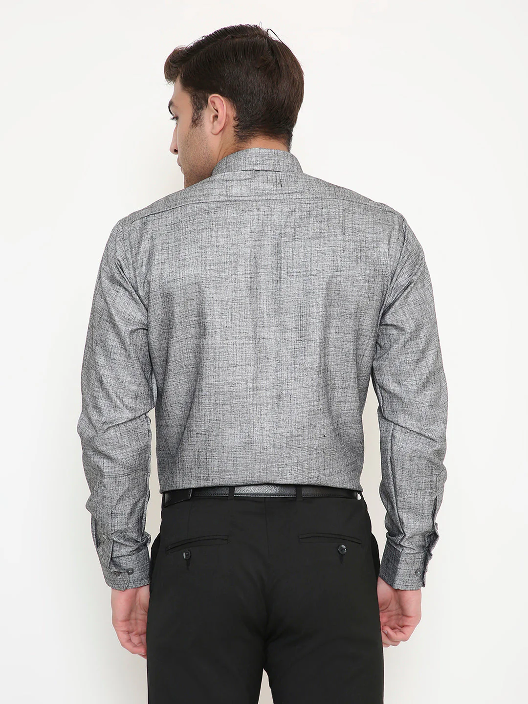 Poly Viscose Slim Fit Solid Shirt in Grey - Image 2