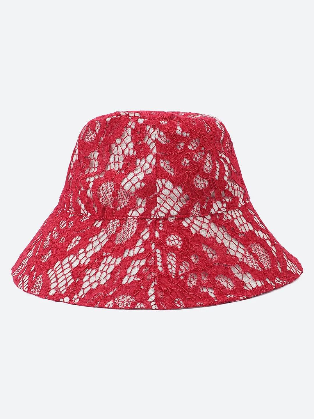 Pop Up Maroon Lace Fabric Women Bucket Hat For You - Image 2