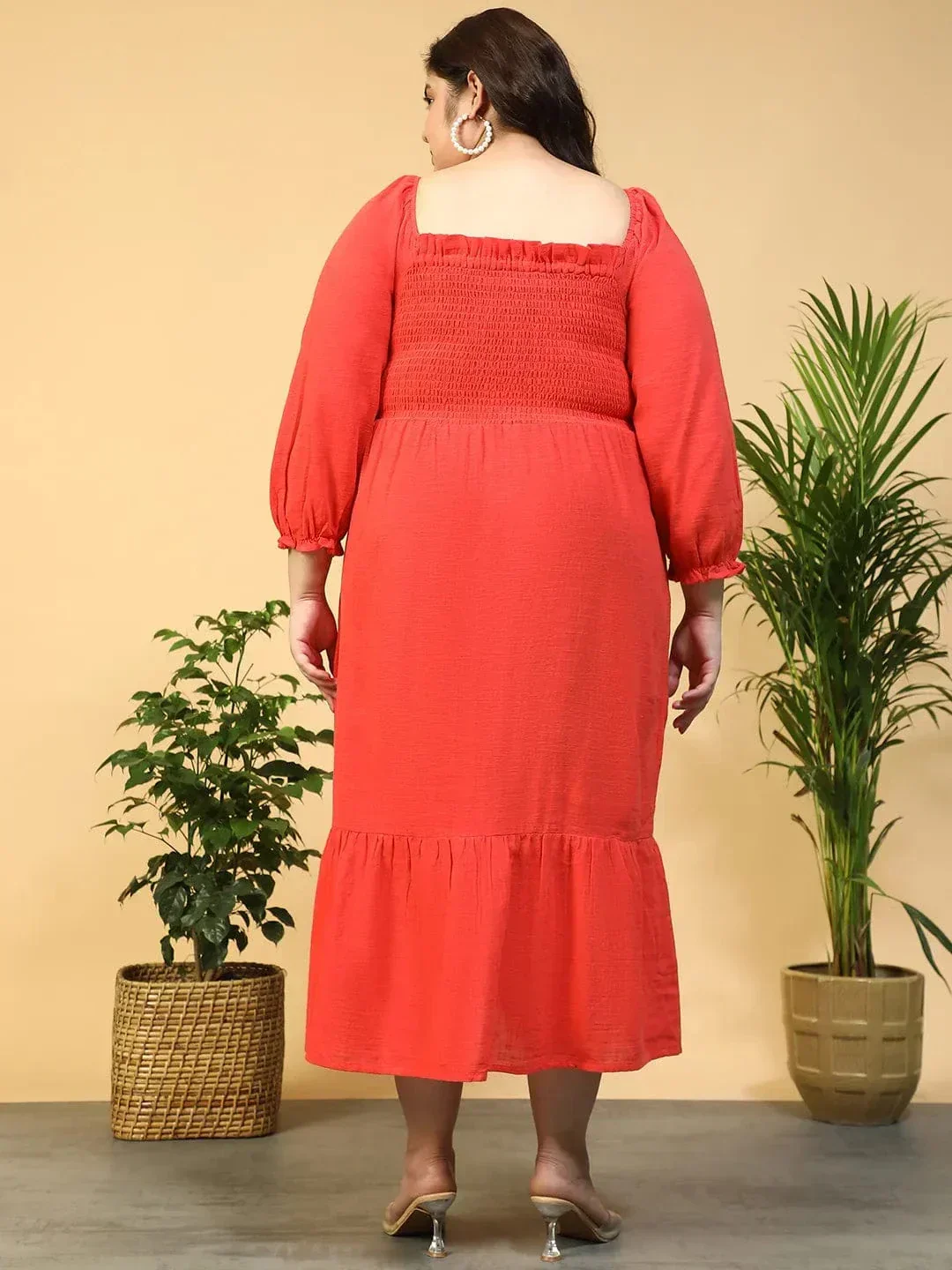 Poppy Solid Long Sleeve Plus Size Women Long Cotton Dress - Image 6