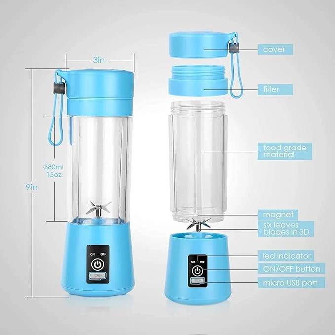 Portable Electric Blender | 380ML USB Rechargeable Mini Juicer | 6 Stainless Steel Blades | Personal Smoothie Maker for Shakes, Juice &amp; Protein | Lightweight Travel Blender | Multi Colour - Image 2