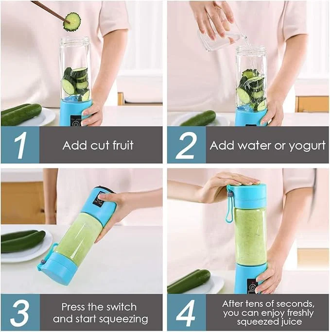 Portable Electric Blender | 380ML USB Rechargeable Mini Juicer | 6 Stainless Steel Blades | Personal Smoothie Maker for Shakes, Juice &amp; Protein | Lightweight Travel Blender | Multi Colour - Image 4