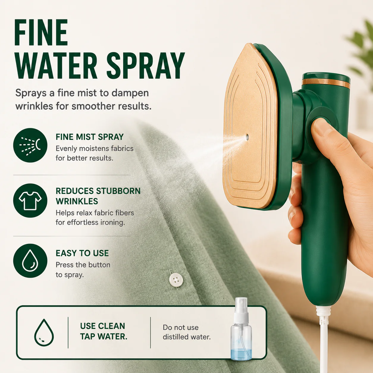 Mini Portable Iron for Clothes | Built-in Water Spray | Wet & Dry Ironing Machine for Home & Travel | Fast Heating Plate - Image 3