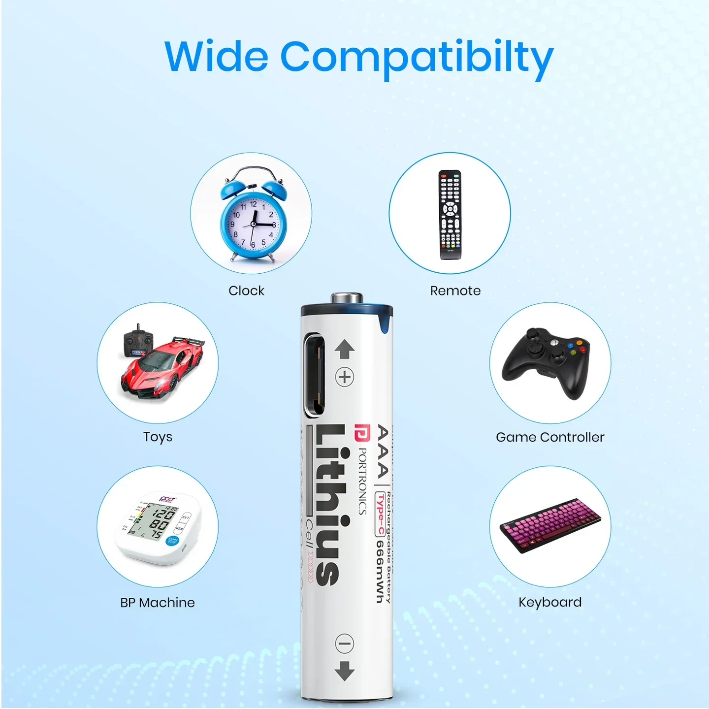 Portronics AAA USB C Rechargeable Lithium Ion Battery - 1.5V Fast Charge Cell - Image 7