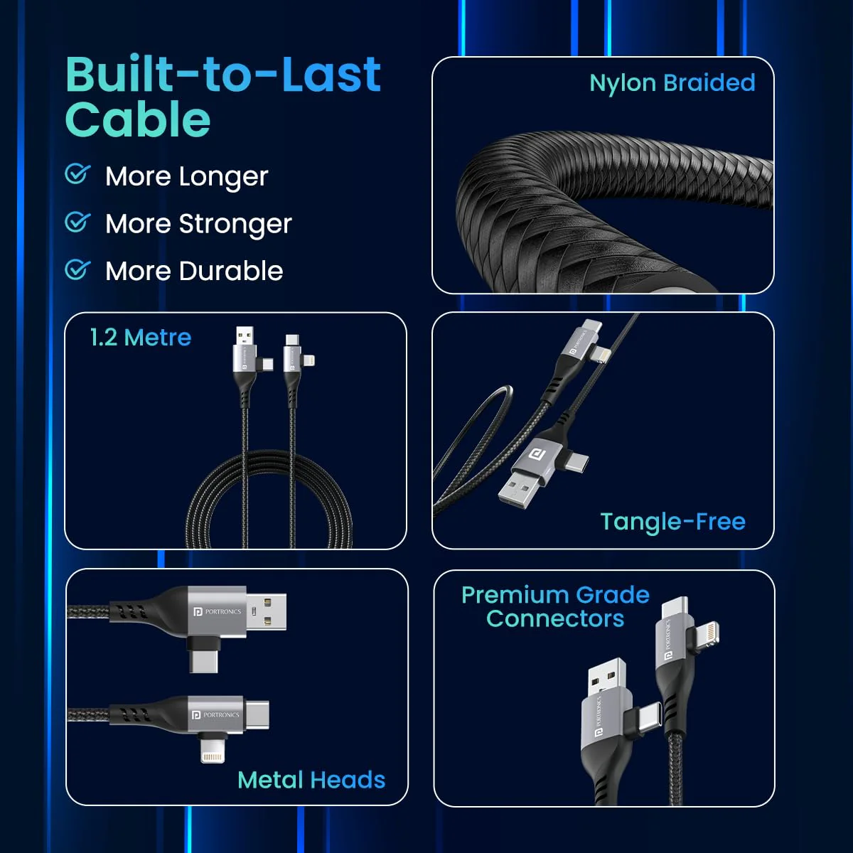 Portronics Konnect Multi 4 in 1 Fast Charging Cable - Pro - Image 6
