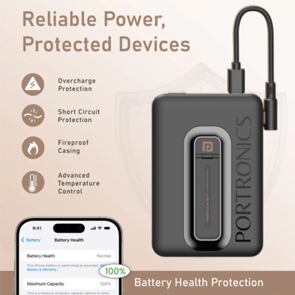 Portronics Revvo 10000mAh MagSafe Wireless Power Bank - 15W With Mobile Stand - Image 5