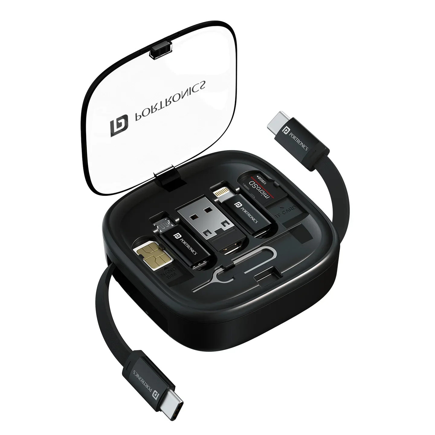 Portronics Snapcase 2 Retractable Multi Connector Cable - Mobile Stand