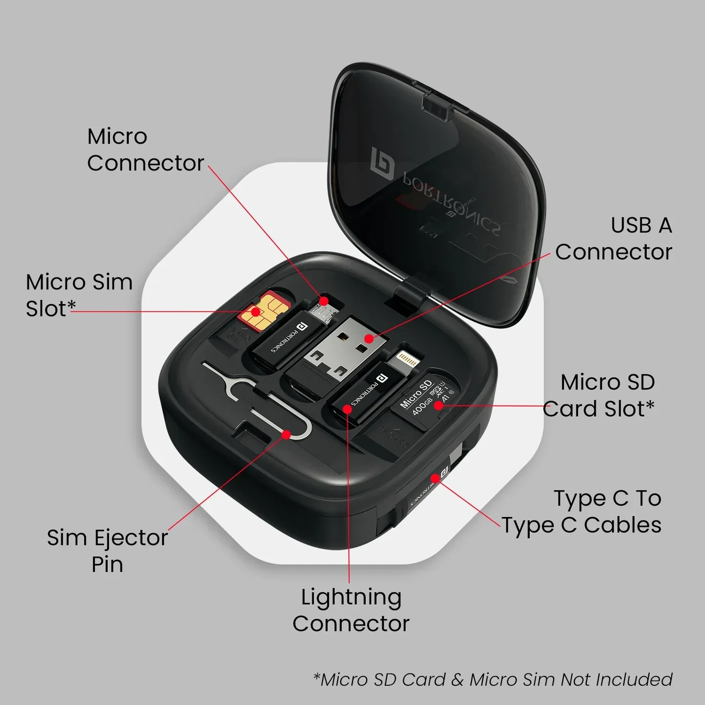 Portronics Snapcase 2 Retractable Multi Connector Cable - Mobile Stand - Image 2