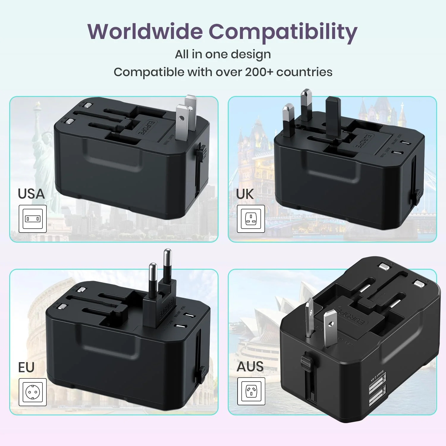 Portronics Universal Travel Adapter 150+ Countries Slidable Plugs - 12W Dual USB - Image 8