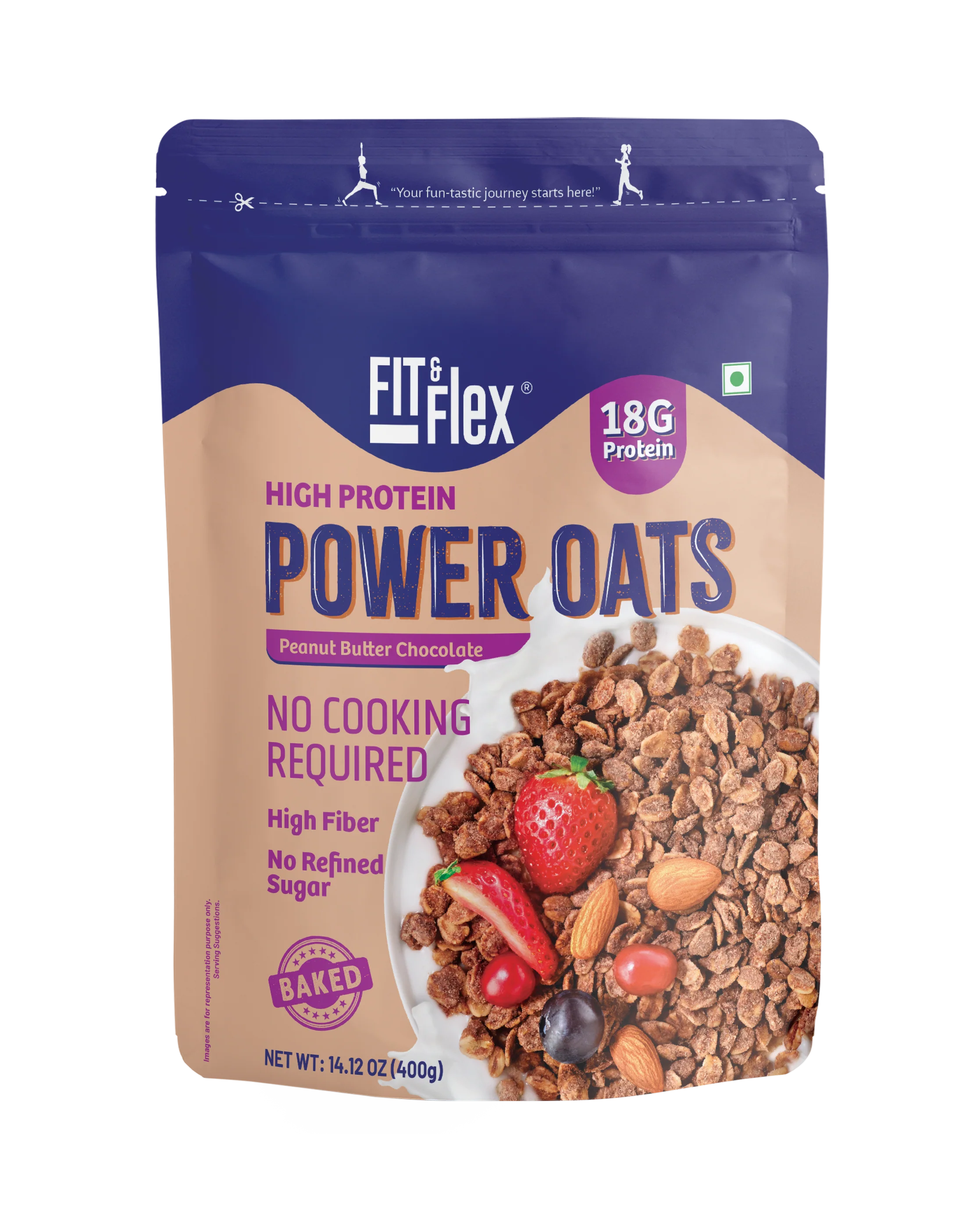 Power Oats | Peanut Butter Chocolate Flavor | No Cooking Required - Ready To Eat | 0 Added Sugar