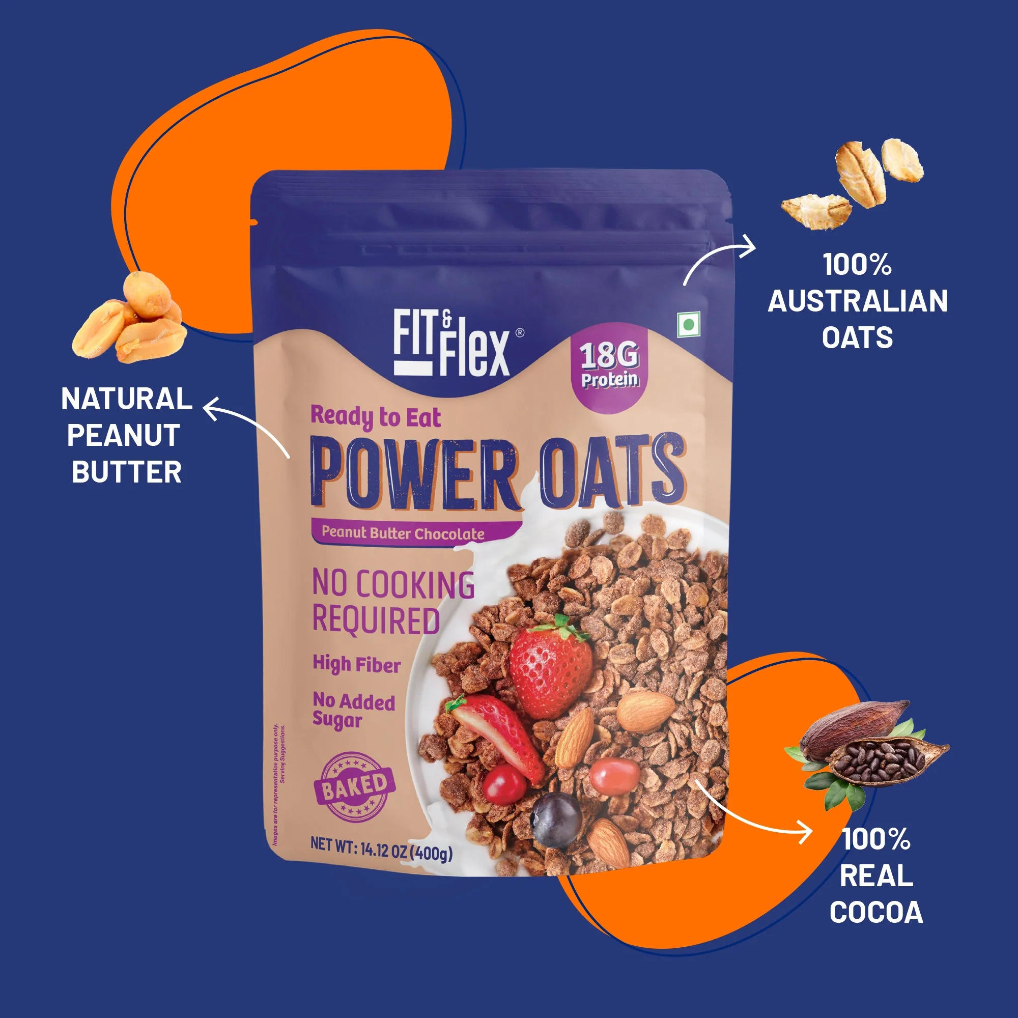 Power Oats | Peanut Butter Chocolate Flavor | No Cooking Required - Ready To Eat | 0 Added Sugar - Image 2