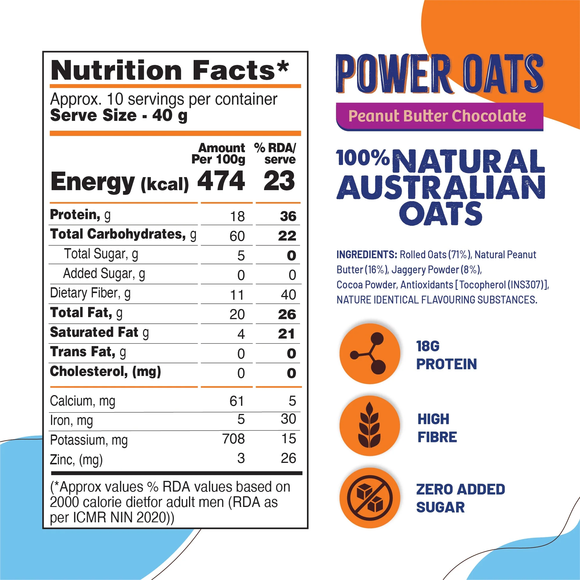 Power Oats | Peanut Butter Chocolate Flavor | No Cooking Required - Ready To Eat | 0 Added Sugar - Image 5