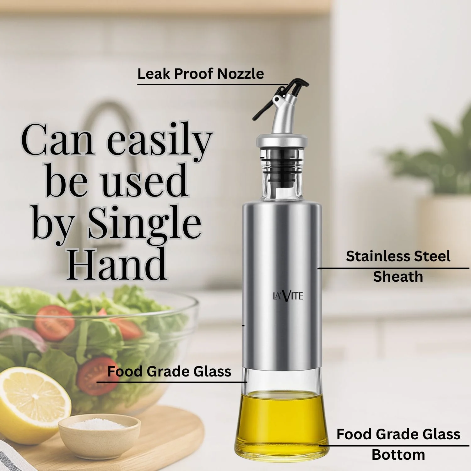 Premium 500ml Oil Dispenser Bottle – Stainless Steel & Food Grade Glass | Leakproof Spout | Modern Kitchen Accessory - Image 6
