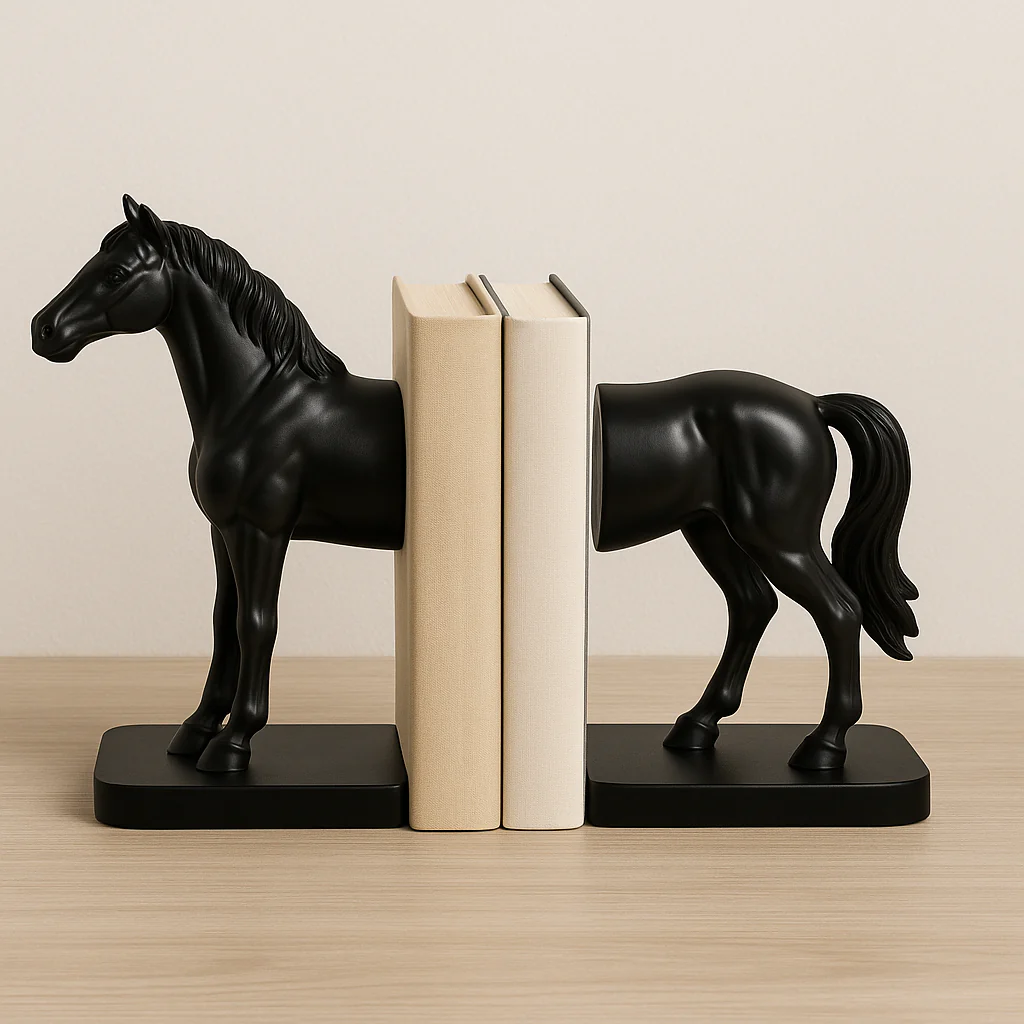Premium Black Horse Bookends – Half Horse Design, Heavy-Duty Decorative Book Holder for Shelves, Desks & Tables – Modern Home & Office Décor - Image 2