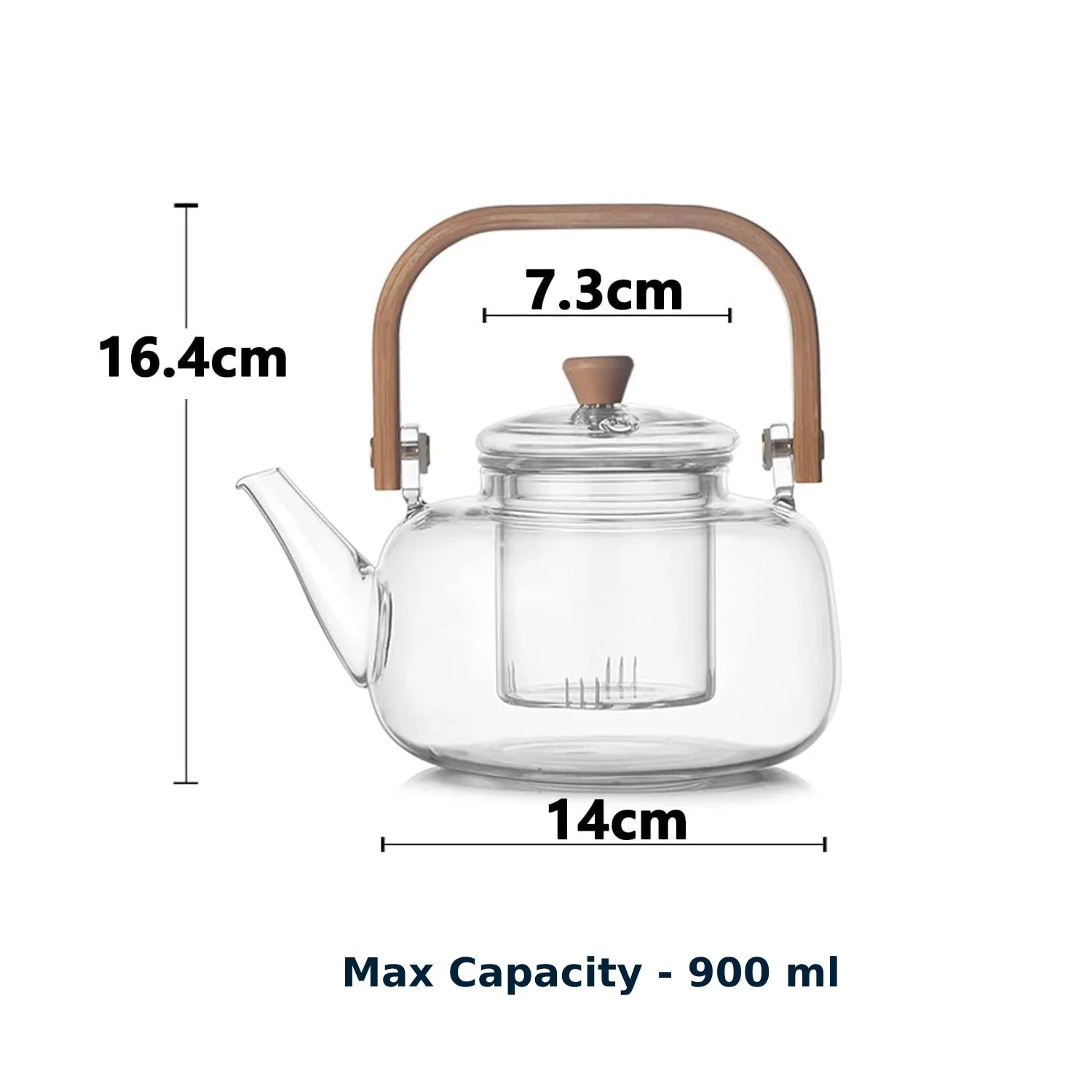 Premium Borosilicate Glass Teapot with Bamboo Handle, Lid & Infuser | Heat-Resistant Tea Kettle (800ml) - Image 4