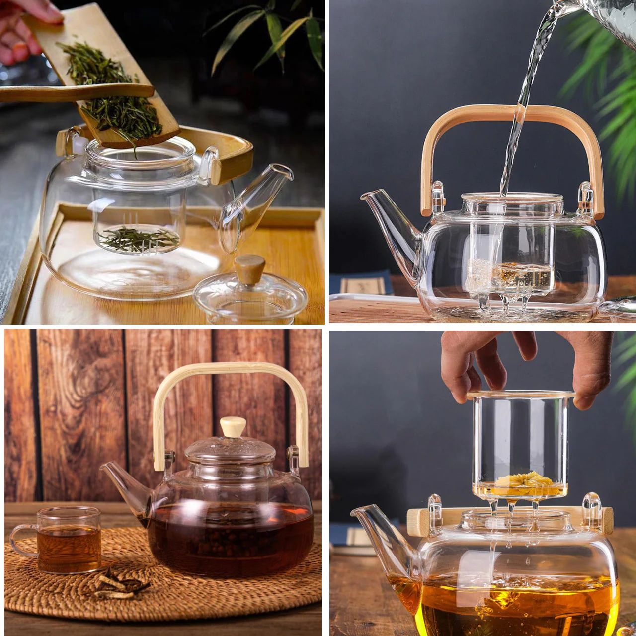 Premium Borosilicate Glass Teapot with Bamboo Handle, Lid & Infuser | Heat-Resistant Tea Kettle (800ml) - Image 6