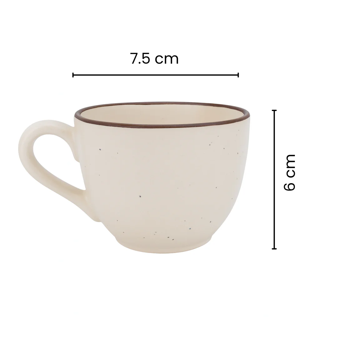 Premium Ceramic Cup & Saucer Set | Set of 2| Speckled Beige with Brown Rim | Handmade Stoneware Tea & Coffee Cup - Image 4