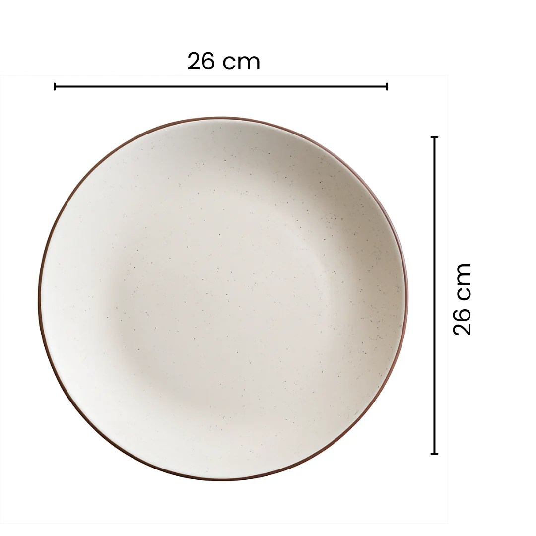 Premium Ceramic Dinner Set | Speckled Matte Beige Stoneware Plates & Bowls | Handcrafted with Brown Rim | Microwave & Dishwasher Safe - Image 5