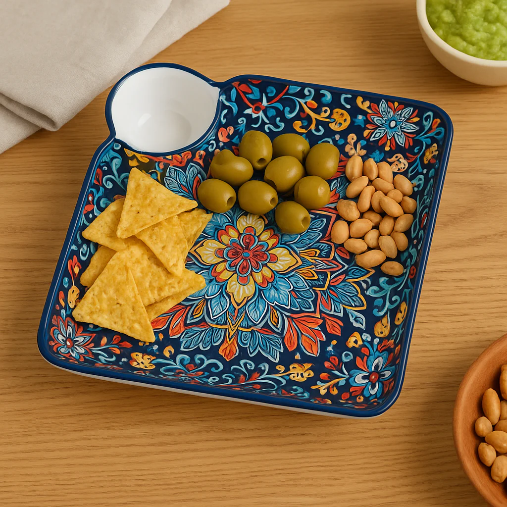 Premium Ceramic Snack Plate with Dip Bowl – 24 x 24 cm Square Serving Dish - Image 6