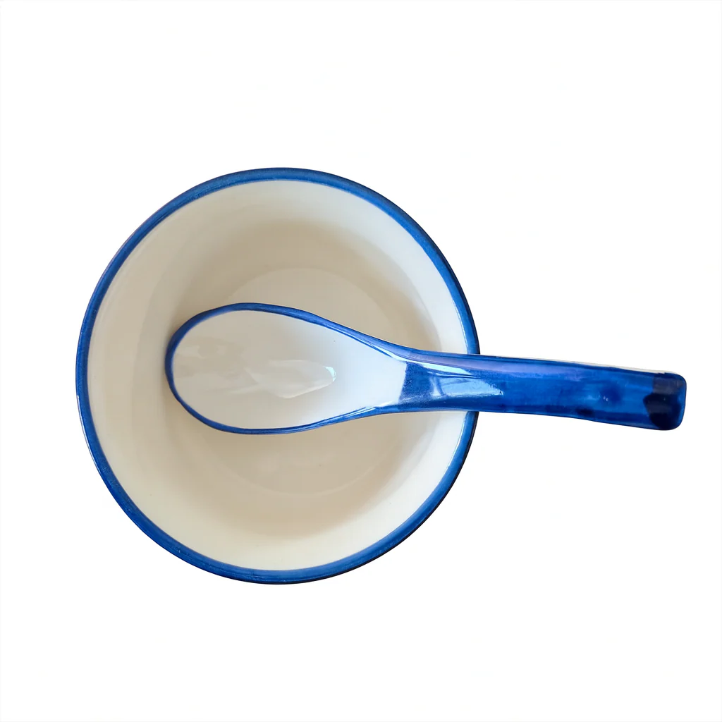Premium Ceramic Soup Bowl Set with Spoons | Set of 6 Blue & White Stoneware Bowls | Handcrafted Patterned Serveware | Microwave & Dishwasher Safe - Image 3