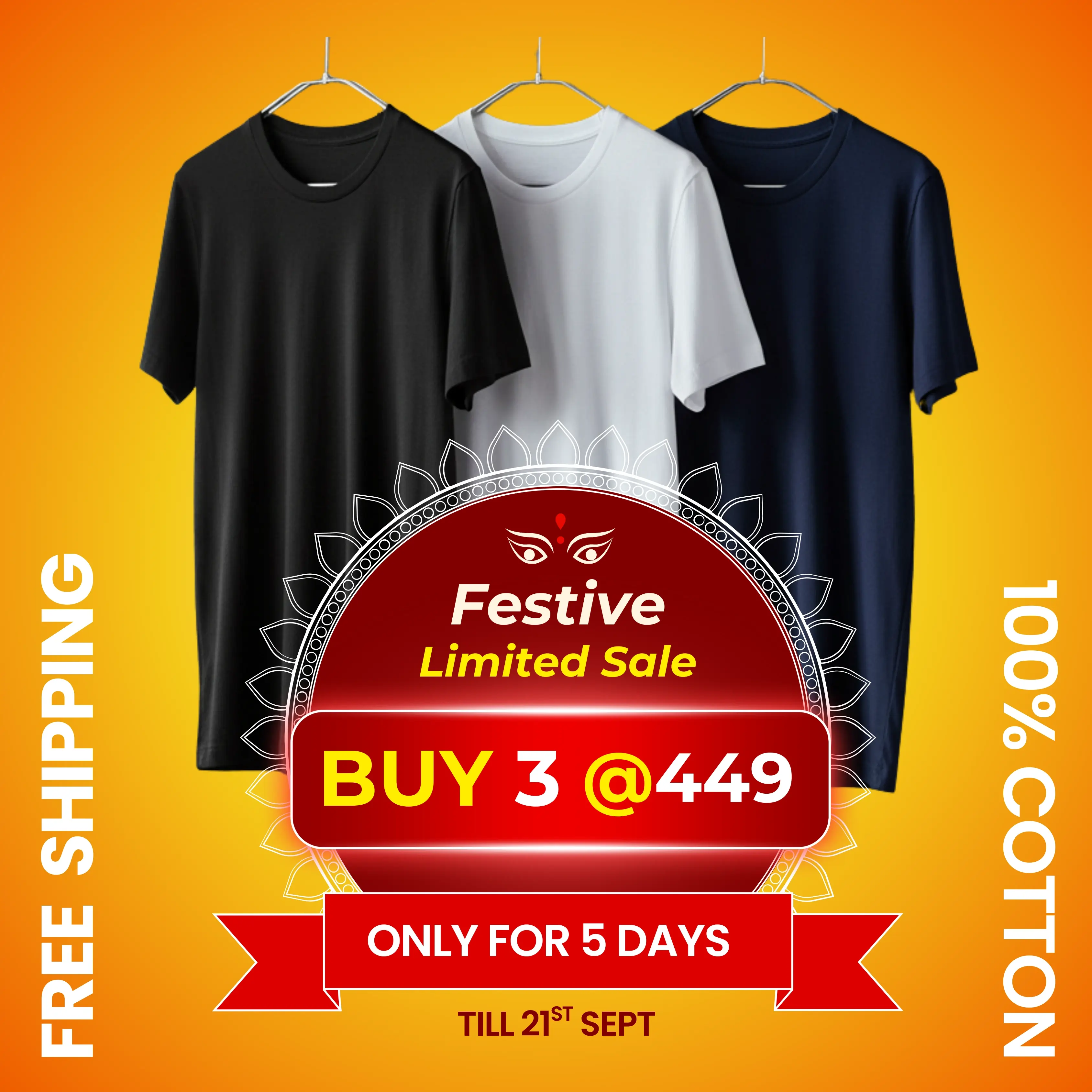Premium Cotton Round Neck T-Shirt (Pack of 3) | 100% Cotton Round-Neck Tshirt | Plain Premium Tshirt | Festive Limited Sale - Image 2