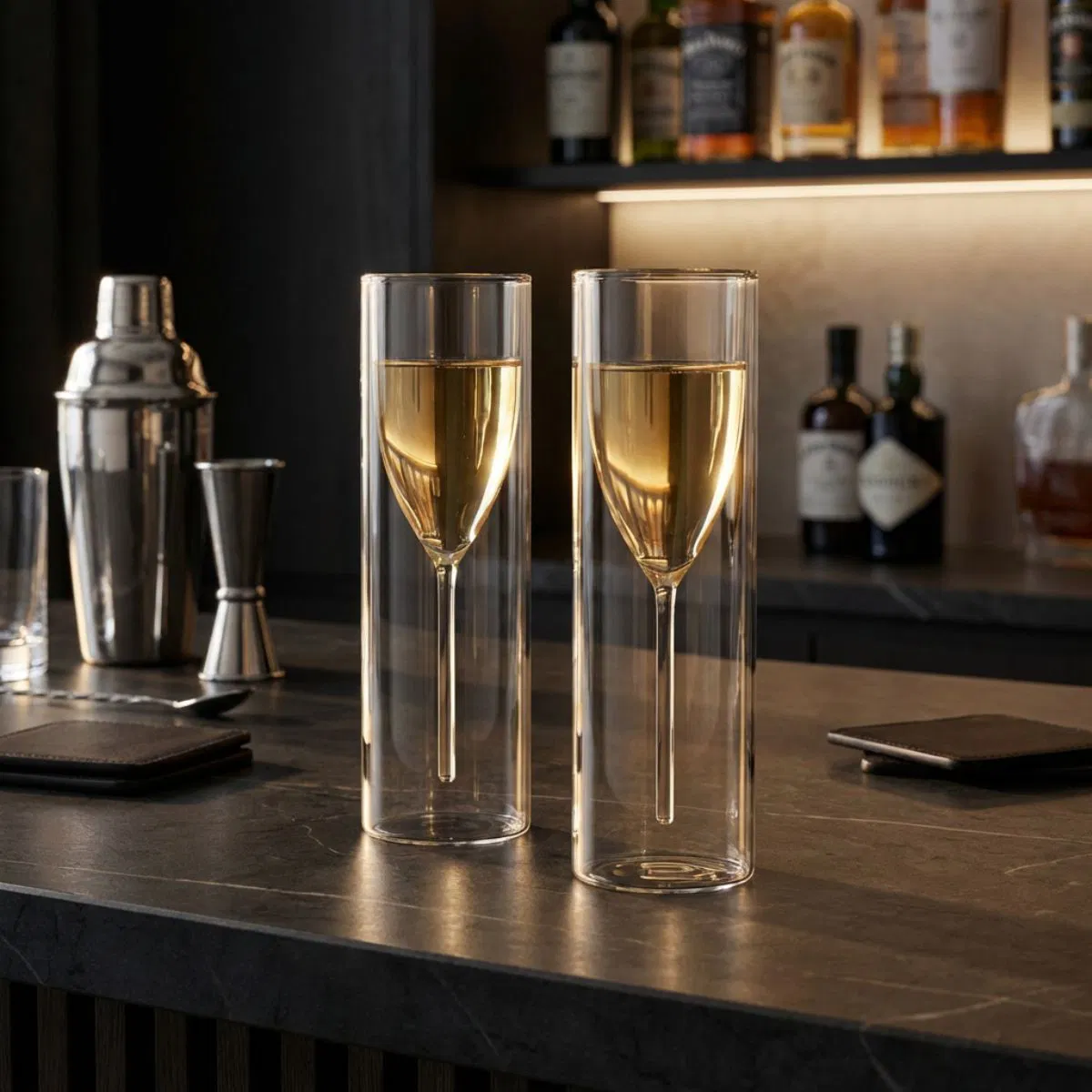 Premium Double-Wall Floating Champagne Glass Set of 2 Elegant Flutes - Image 4