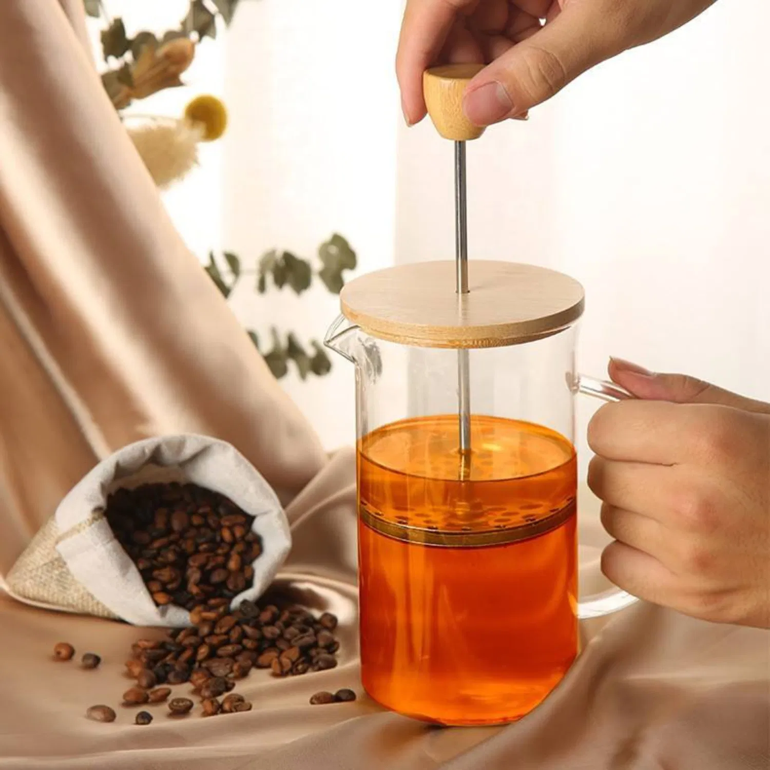 Premium French Press Coffee Maker 600 ml | Borosilicate Glass Coffee & Tea Maker with Bamboo Lid | Stainless Steel Filter | Manual Coffee Brewer for Hot & Cold Brew - Image 6