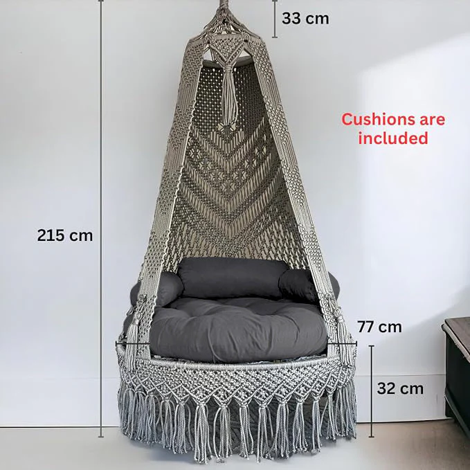 Premium Luxury Macrame Swing Hammock with Cushion – Boho Hanging Chair - Image 2