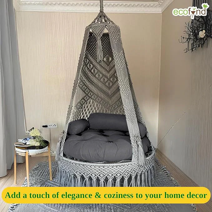 Premium Luxury Macrame Swing Hammock with Cushion – Boho Hanging Chair - Image 7