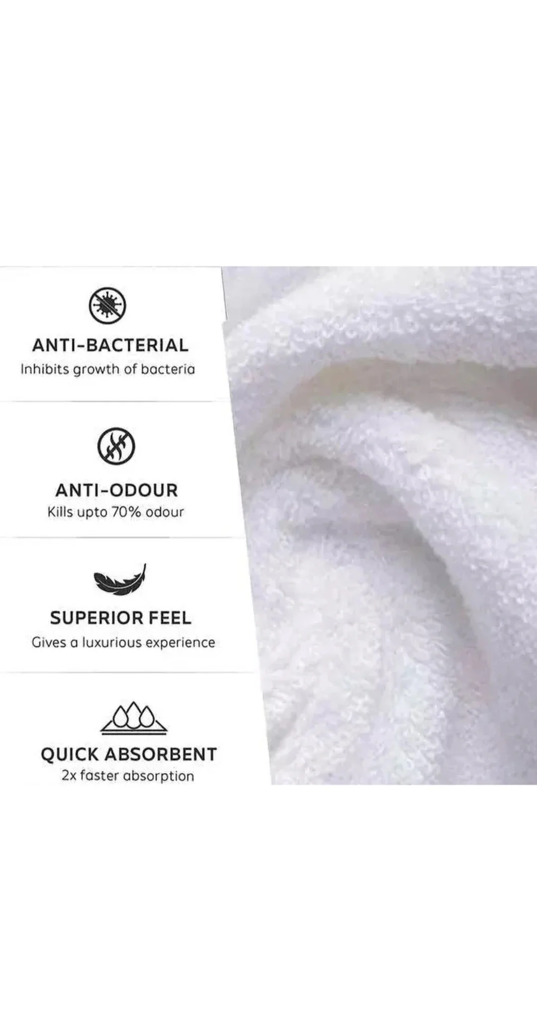 Premium White Cotton Bath Towel | 1 Piece | Soft & Smooth Touch - Image 3