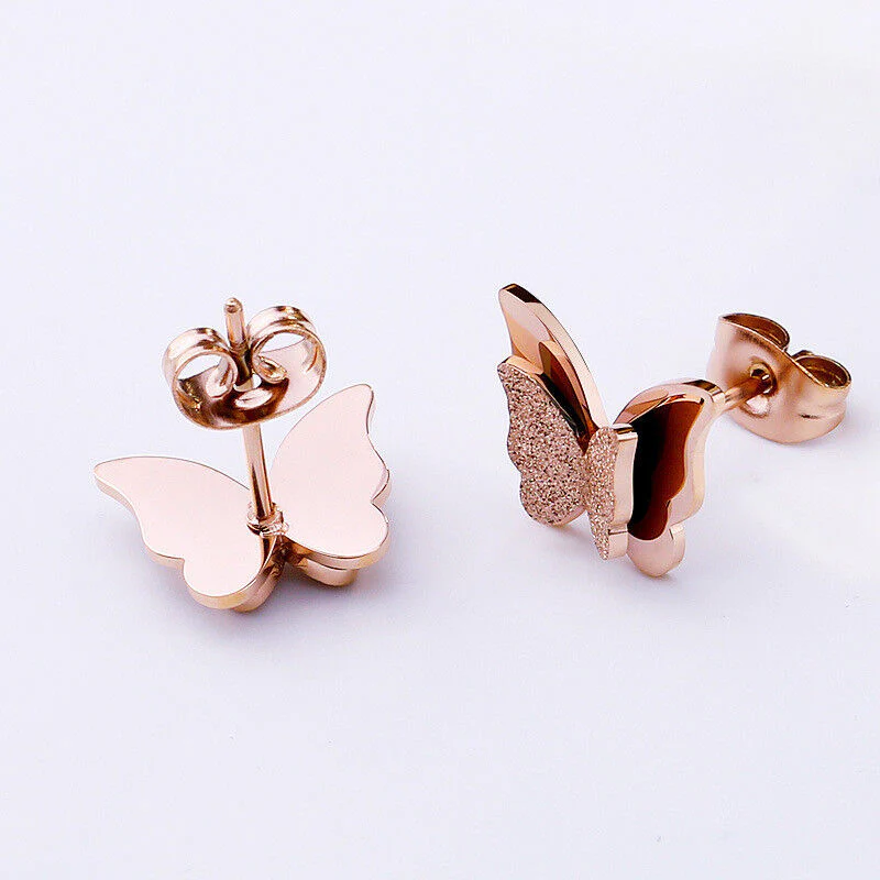Premium Quality Dual Butterfly Rose Gold Plated Stud Earrings For Girls, Women And Kids - Image 5