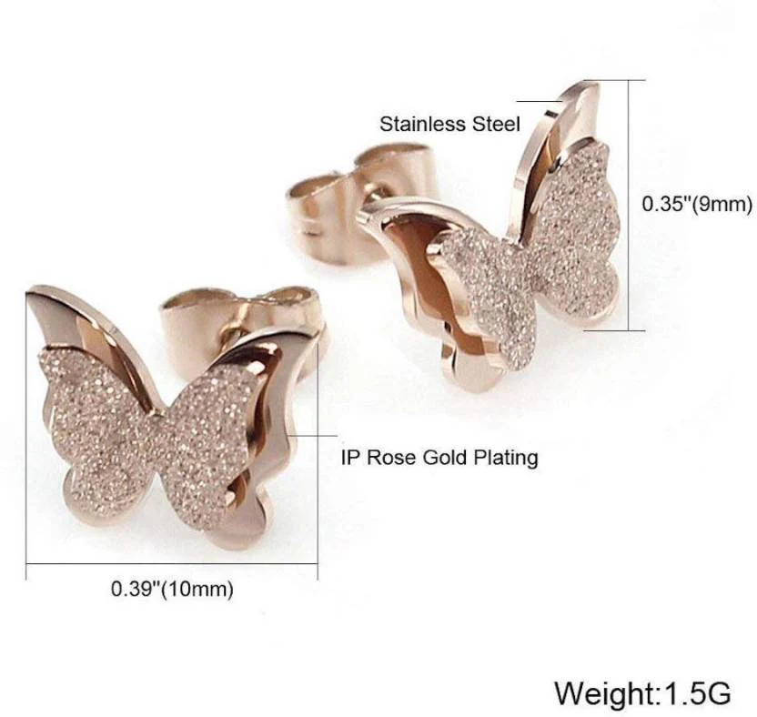 Premium Quality Dual Butterfly Rose Gold Plated Stud Earrings For Girls, Women And Kids - Image 8