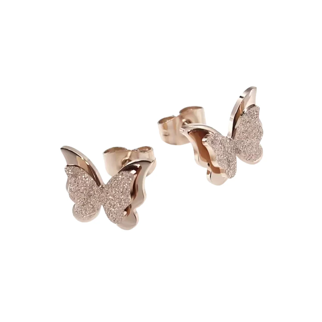 Premium Quality Dual Butterfly Rose Gold Plated Stud Earrings For Girls, Women And Kids - Image 9