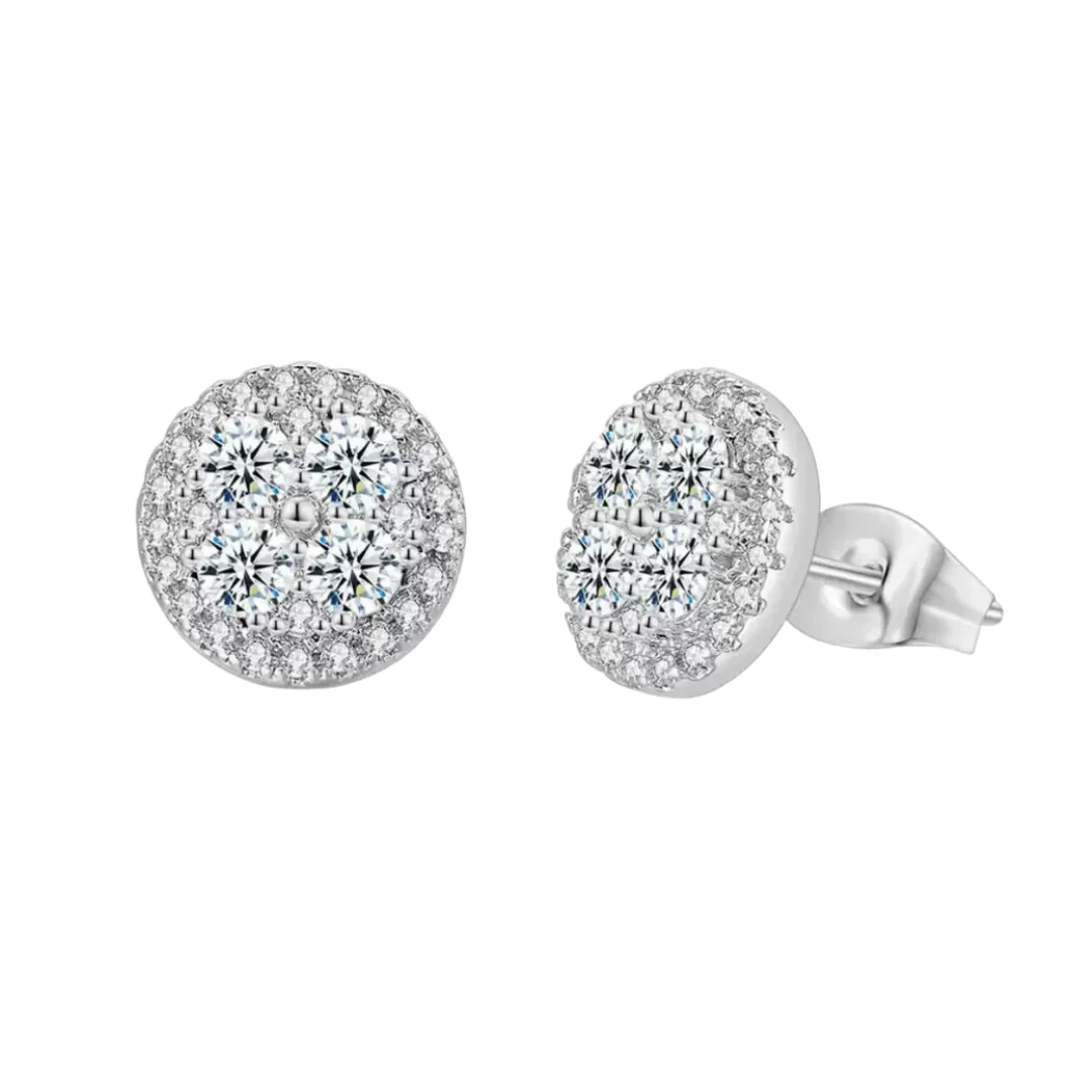 Premium Quality Silver Plated Round Micro Zircon Stone Stud Earring For Woman And Girls