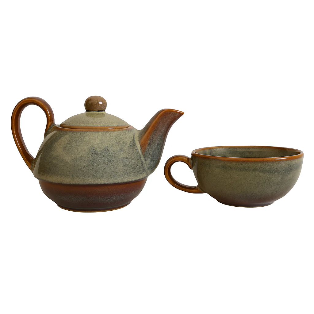 Premium Stackable Ceramic Teapot with Cup Set | Handcrafted Stoneware Tea Pot & Cup | Dual Tone Green Brown | Microwave & Dishwasher Safe | Elegant Tea Serving Set - Image 4
