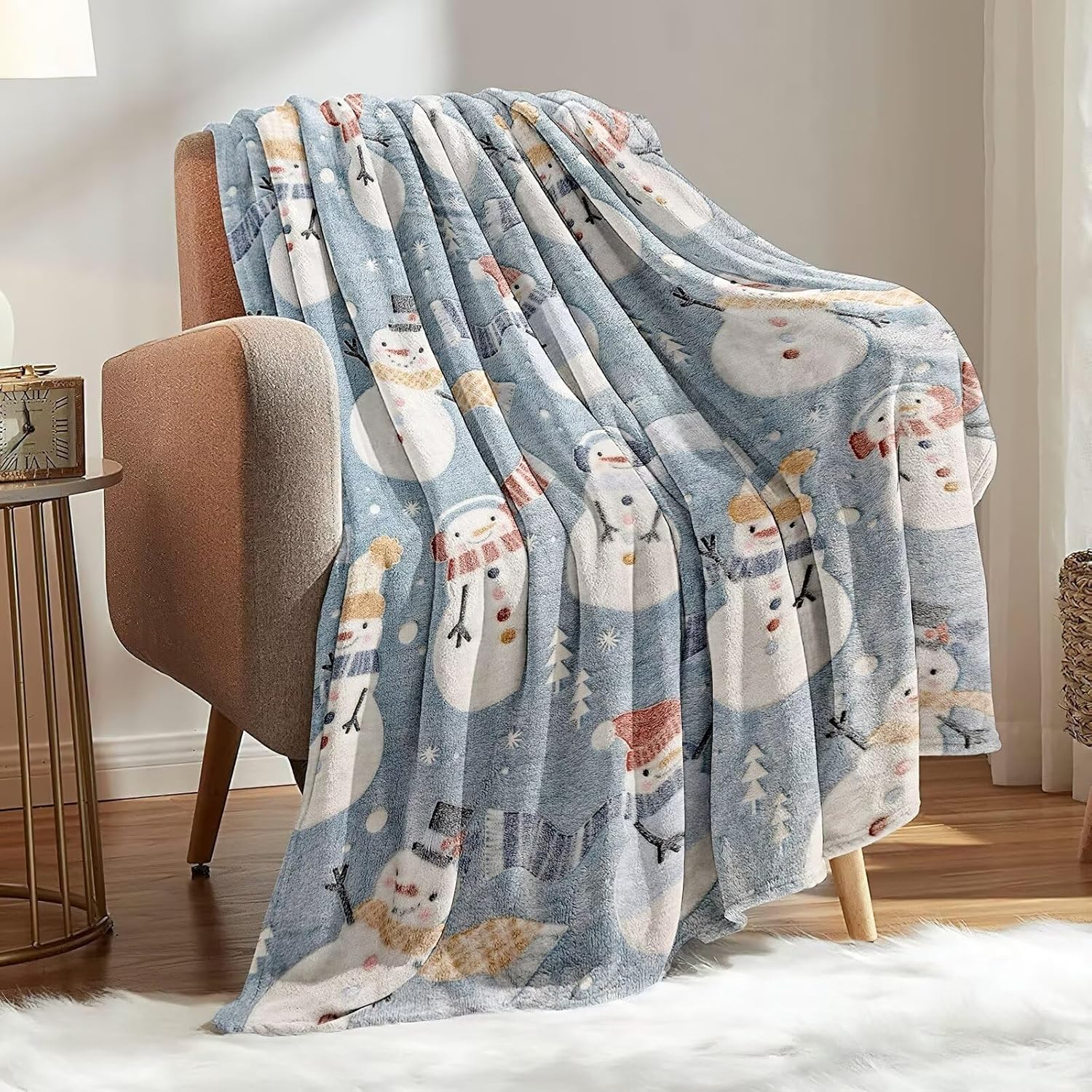 Premium Super Soft Warm Cozy Furry Blanket Glow in The Dark (5.5ft x 6.5ft) (Snowman) - Image 3