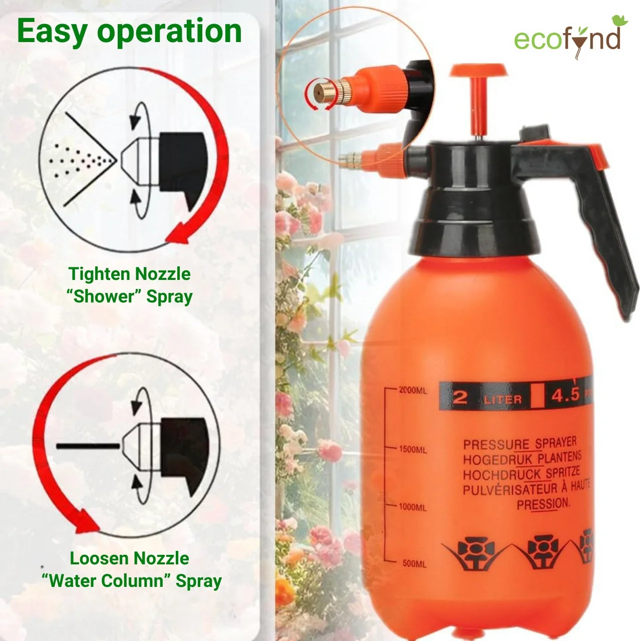 Pressure Spray Pump Bottle with Adjustable Nozzle - Image 2