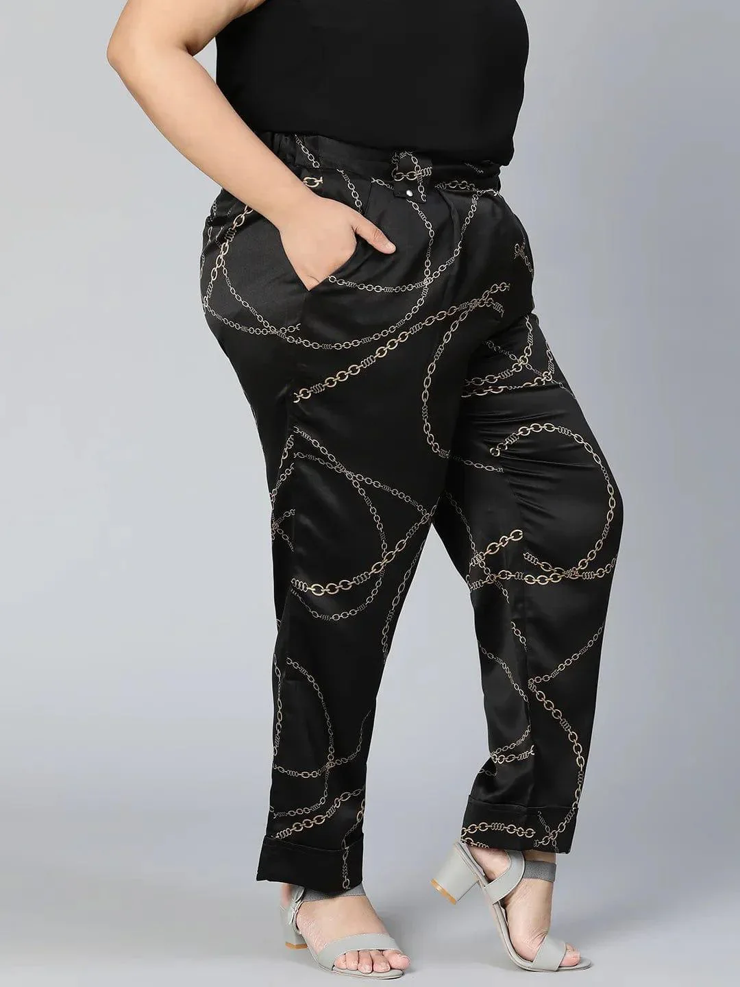 Printed Black Color Elsaticated Plus Size Women Pant - Image 5