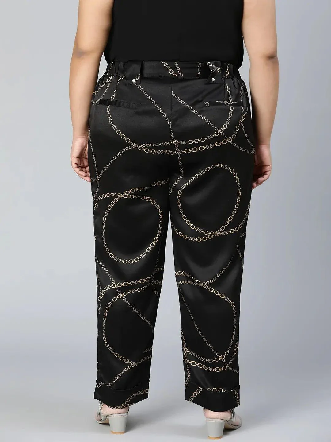 Printed Black Color Elsaticated Plus Size Women Pant - Image 6