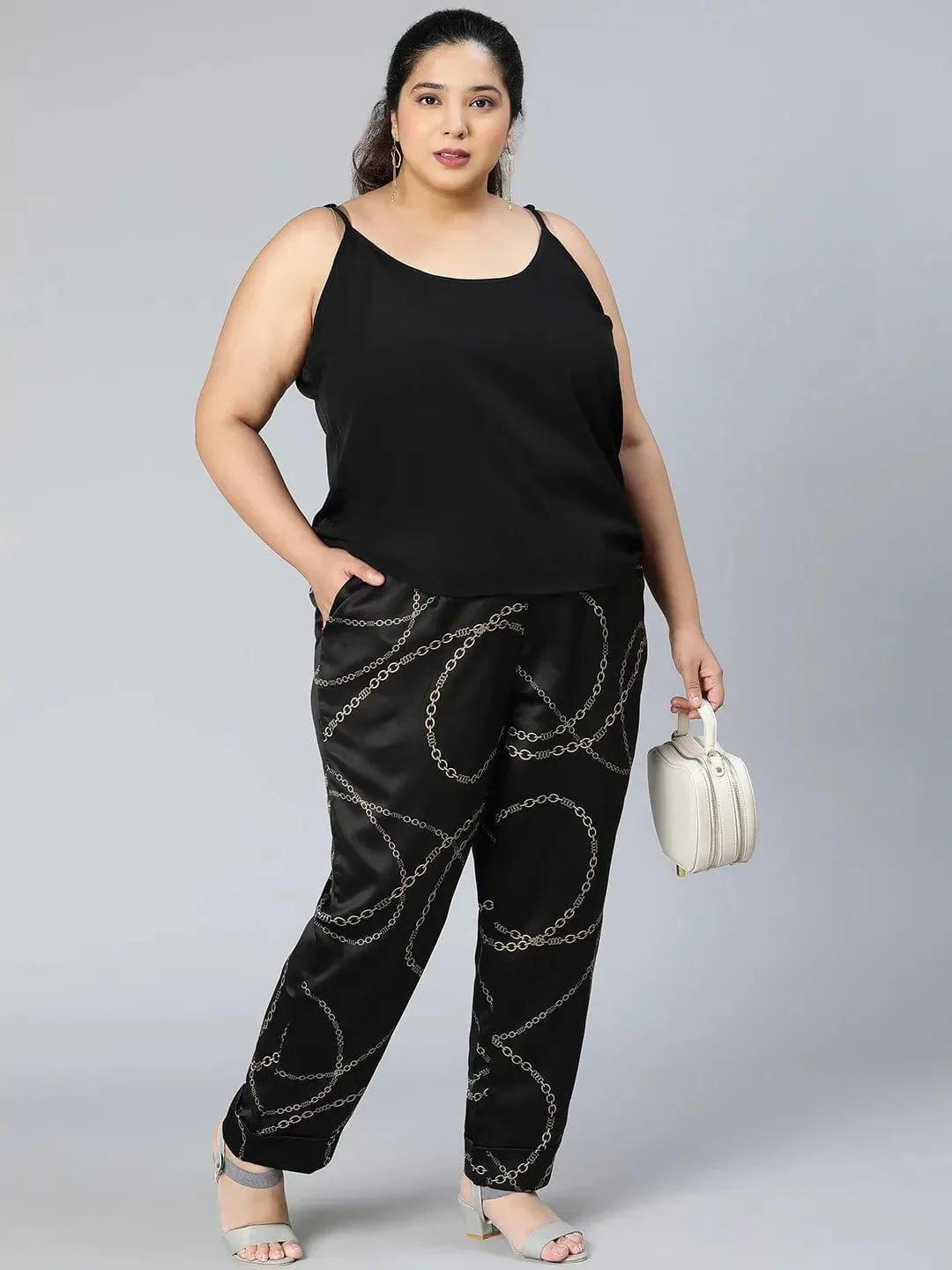Printed Black Color Elsaticated Plus Size Women Pant - Image 8
