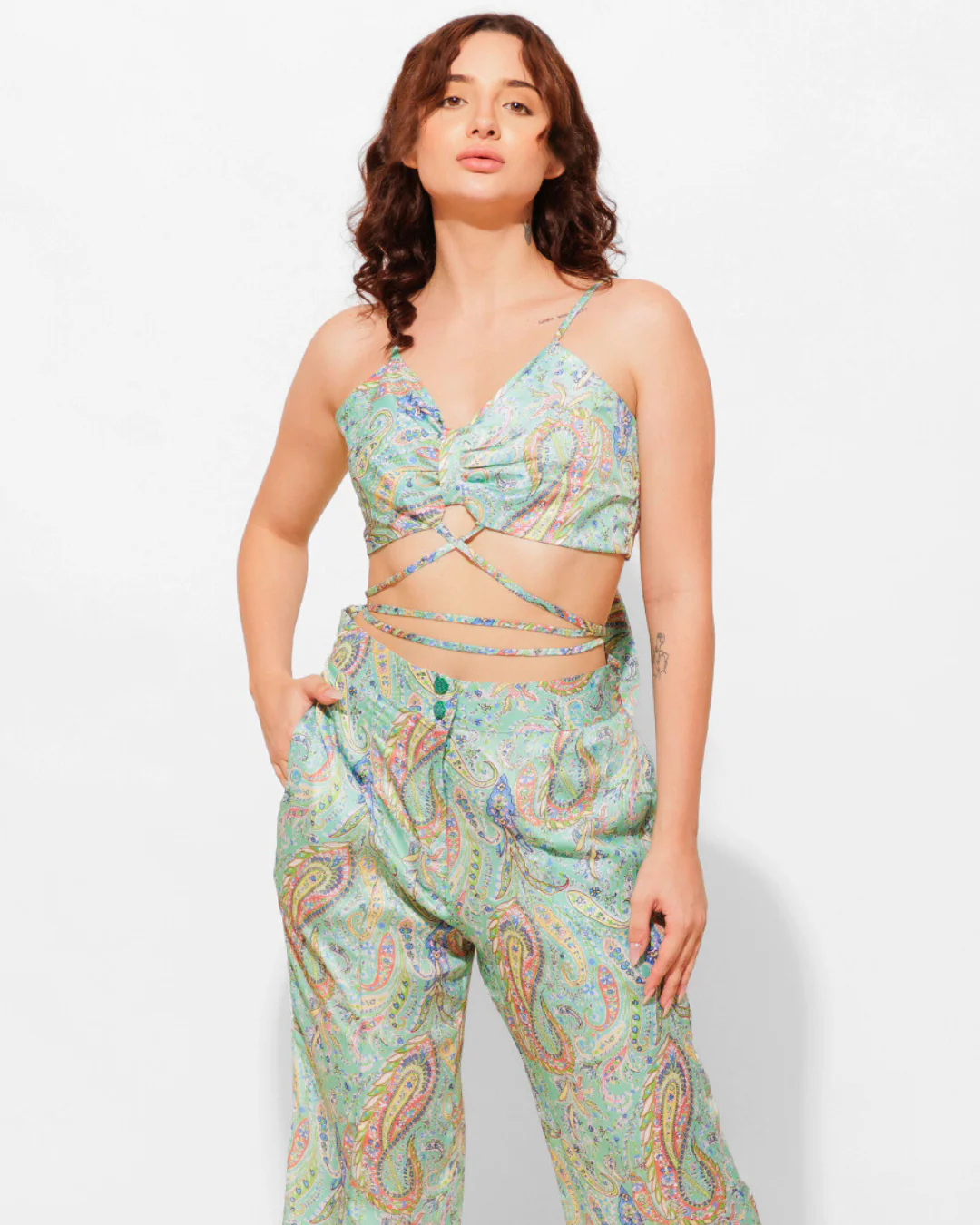 Printed Cami 2 Piece Coord set Top With High Waist Pants - Image 3