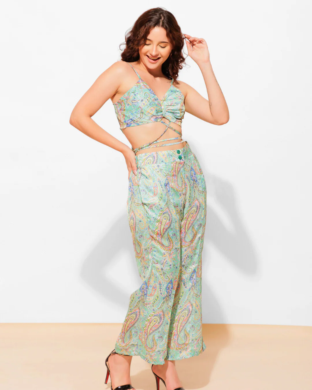 Printed Cami 2 Piece Coord set Top With High Waist Pants - Image 4