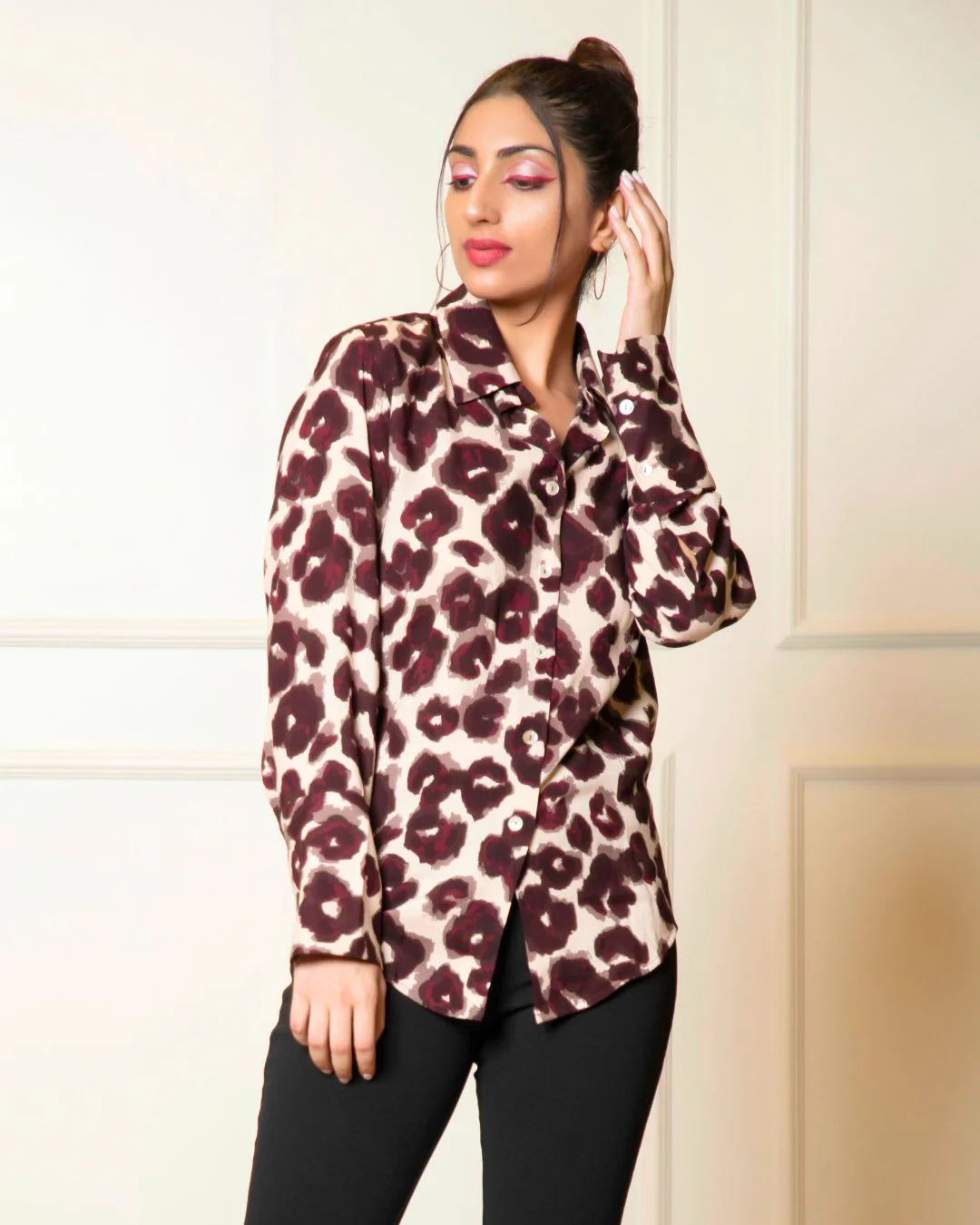 Printed Long Sleeves Cuffed Cotton Shirt - Image 8