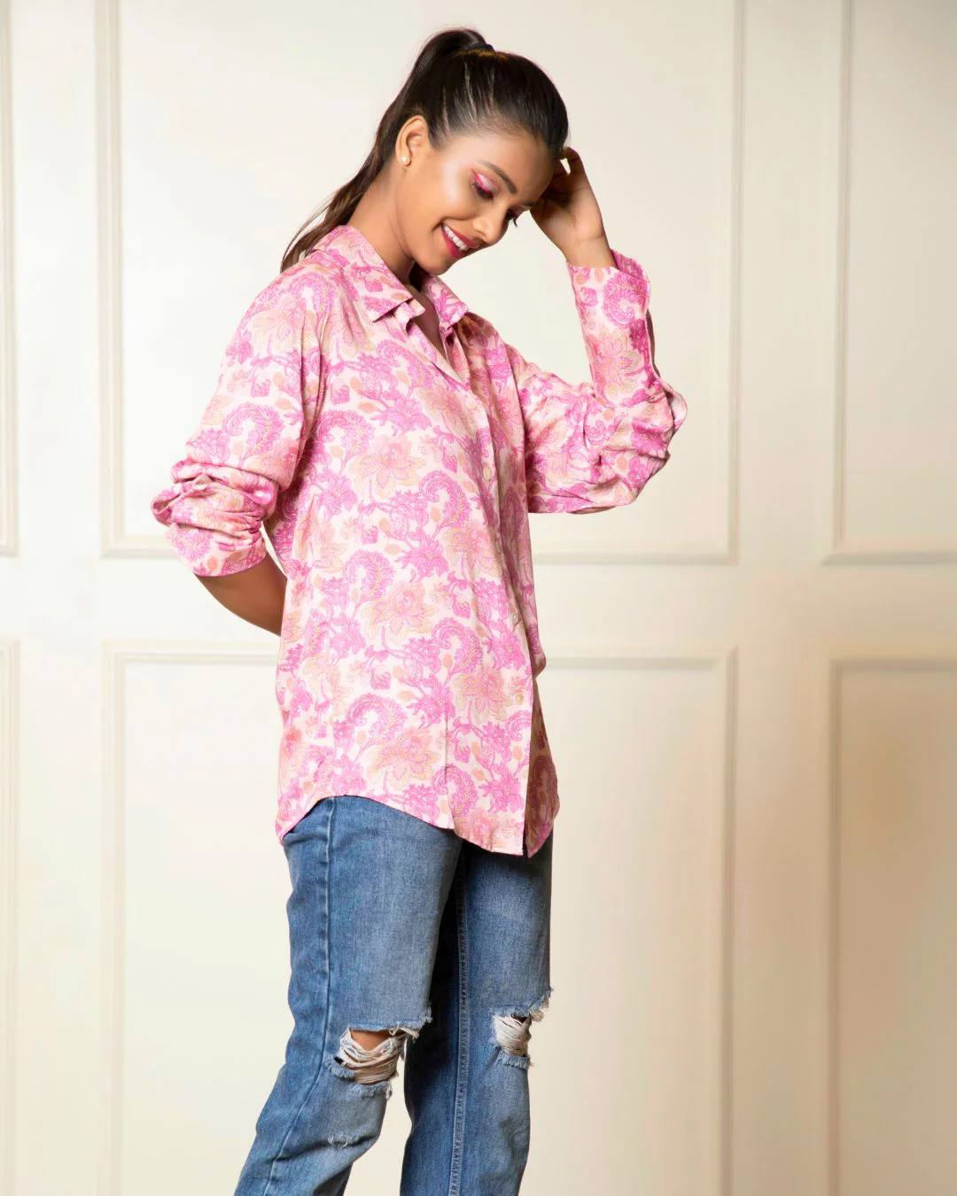 Printed Long Sleeves Cuffed Cotton Shirt - Image 19