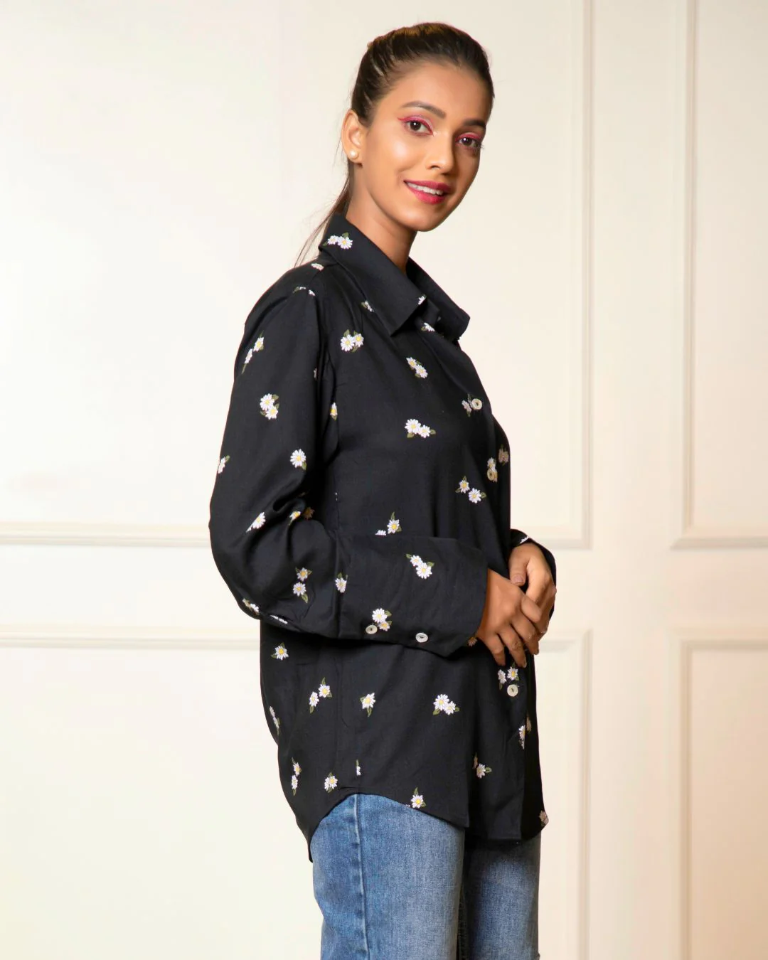 Printed Long Sleeves Cuffed Cotton Shirt - Image 8