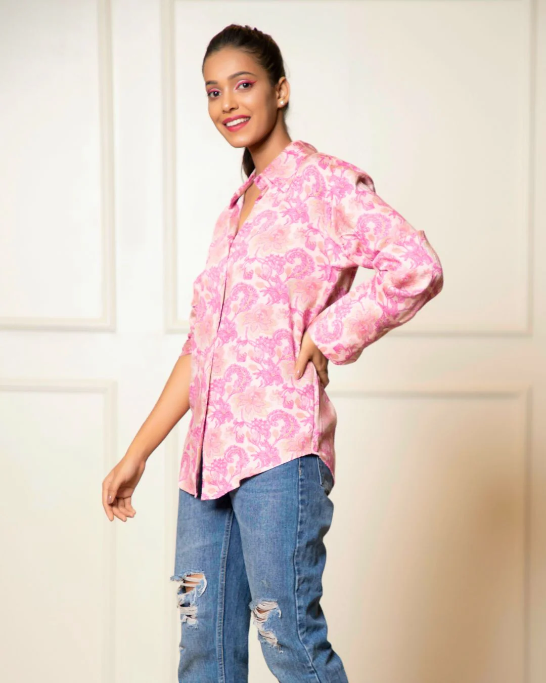 Printed Long Sleeves Cuffed Cotton Shirt - Image 4