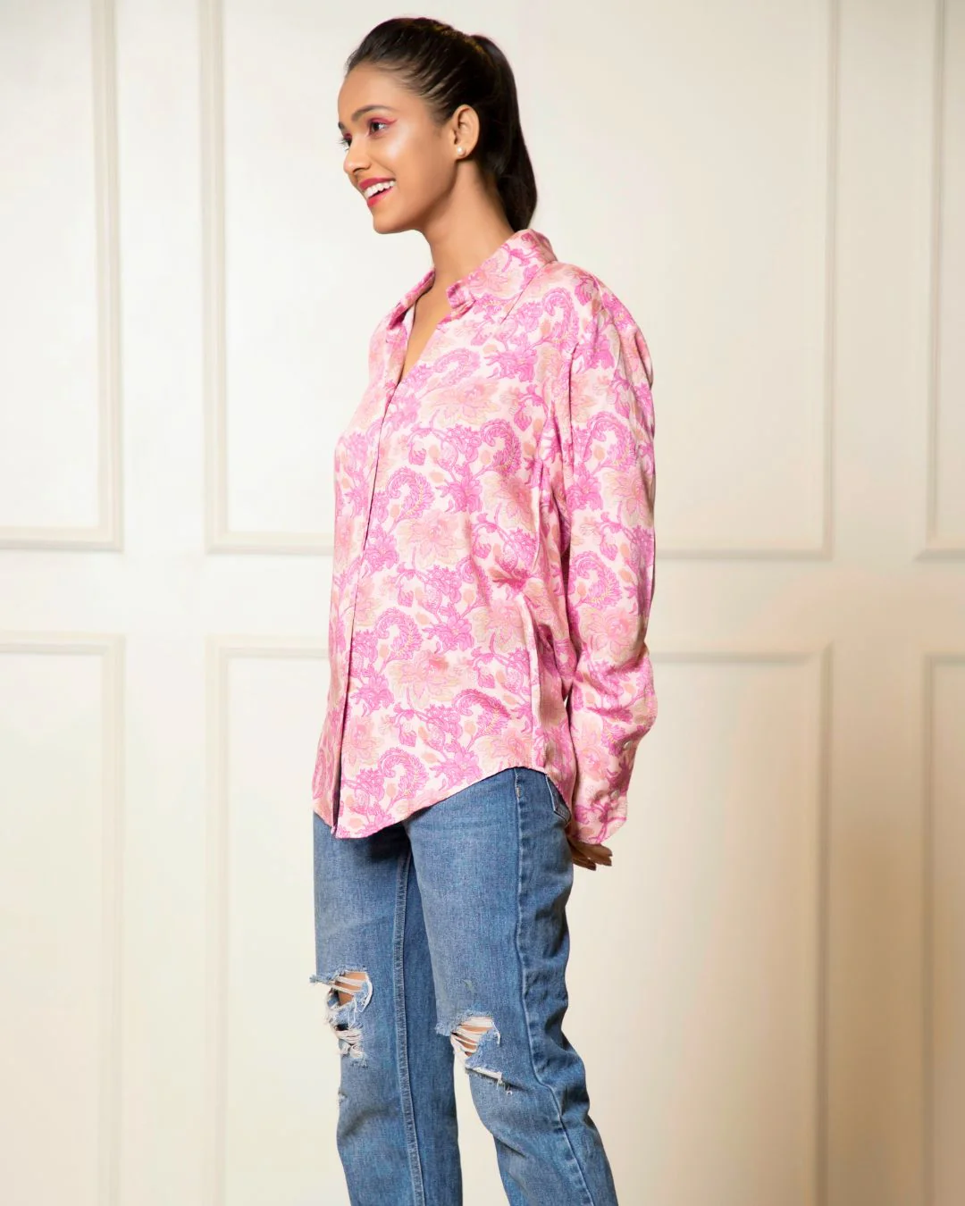 Printed Long Sleeves Cuffed Cotton Shirt - Image 5