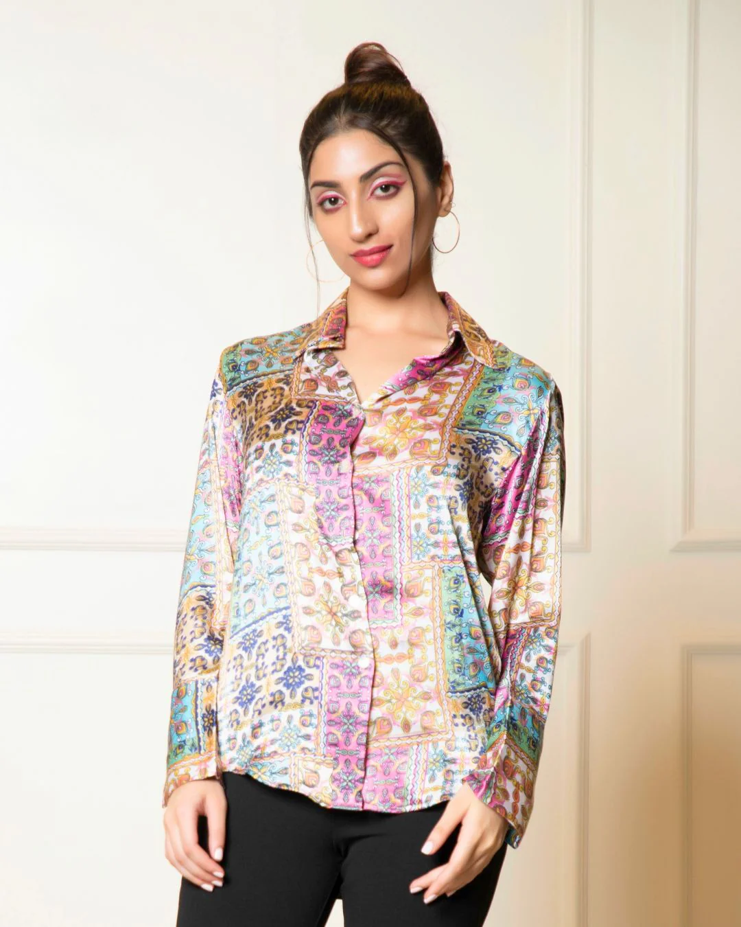 Printed Long Sleeves Satin Cuffed Shirt - Image 2