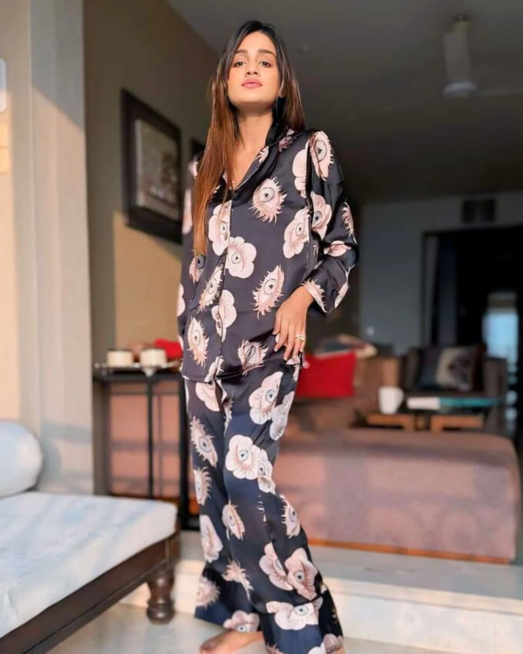 Printed Satin 2 Piece Night Co-ord Set – Soft & Stylish Sleepwear - Image 2